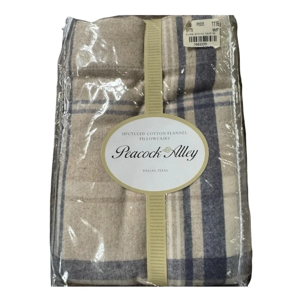 Peacock Alley Upcycled Cotton Flannel Pillowcases - STD PC Taup HE - NWT